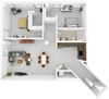 2 Bed 1 Bath 1459 square feet floor plan The Hepburn